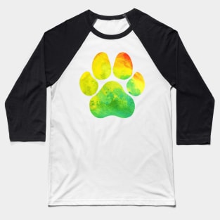 Yellow Green and Orange Watercolor Paw Print Baseball T-Shirt